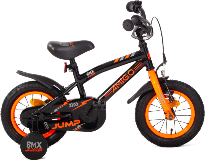 Laagste prijs: AMIGO BMX Jump 12 Inch 22 cm Jongens Terugtraprem Zwart/Neon Oranje