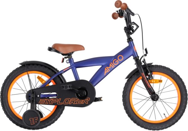 Laagste prijs: AMIGO Explorer 16 Inch 23 cm Jongens Terugtraprem Blauw/Oranje