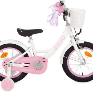 Laagste prijs: AMIGO Perfect 14 Inch 22 cm Meisjes Terugtraprem Wit/Roze