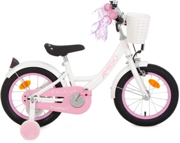 Laagste prijs: AMIGO Perfect 14 Inch 22 cm Meisjes Terugtraprem Wit/Roze