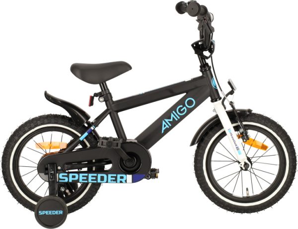 Laagste prijs: AMIGO Speeder 14 Inch 24 cm Jongens Terugtraprem Zwart/Blauw