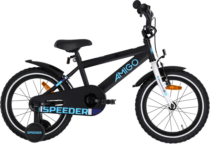 Laagste prijs: AMIGO Speeder 16 Inch Jongens Terugtraprem Zwart/Blauw