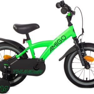 Laagste prijs: AMIGO Thunder 14 Inch 22 cm Jongens Terugtraprem Neon Groen/Zwart