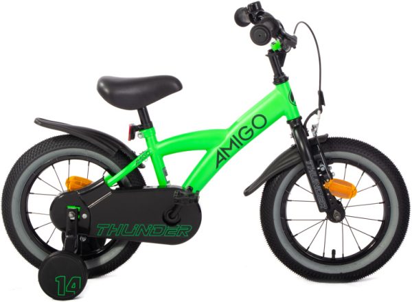 Laagste prijs: AMIGO Thunder 14 Inch 22 cm Jongens Terugtraprem Neon Groen/Zwart