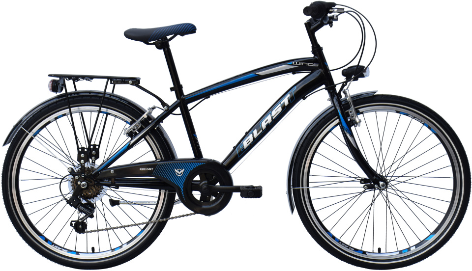 Laagste prijs: Wings Blast 24 Inch 36 cm Jongens 6V V Brakes Zwart/Blauw