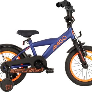 Laagste prijs: AMIGO Explorer 14 Inch Jongens Terugtraprem Blauw/Oranje