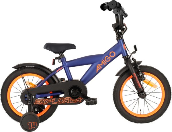 Laagste prijs: AMIGO Explorer 14 Inch Jongens Terugtraprem Blauw/Oranje