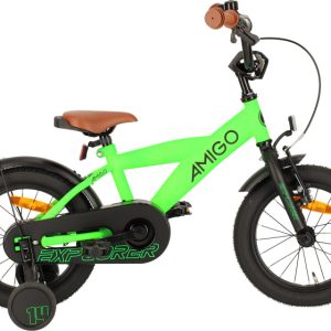 Laagste prijs: AMIGO Explorer 14 Inch Jongens Terugtraprem Groen/Zwart