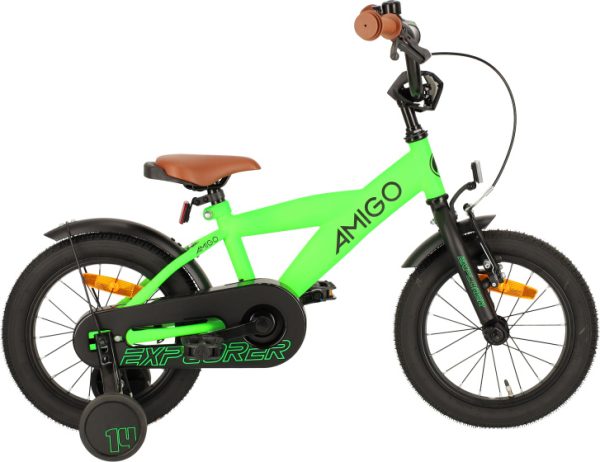 Laagste prijs: AMIGO Explorer 14 Inch Jongens Terugtraprem Groen/Zwart