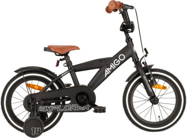 Laagste prijs: AMIGO Explorer 14 Inch Jongens Terugtraprem Zwart/Wit