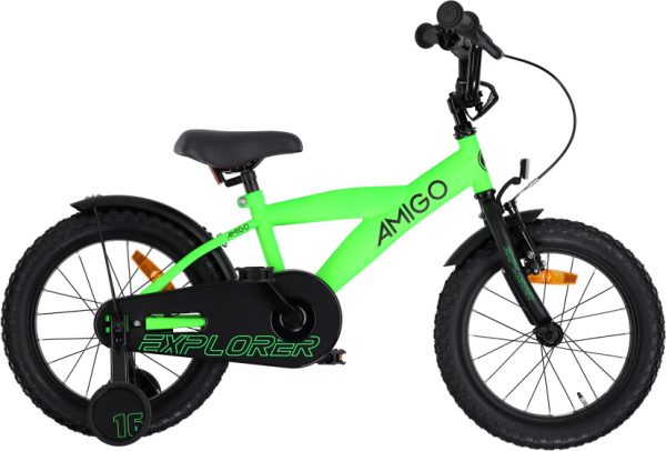 Laagste prijs: AMIGO Explorer 16 Inch Jongens Terugtraprem Groen/Zwart